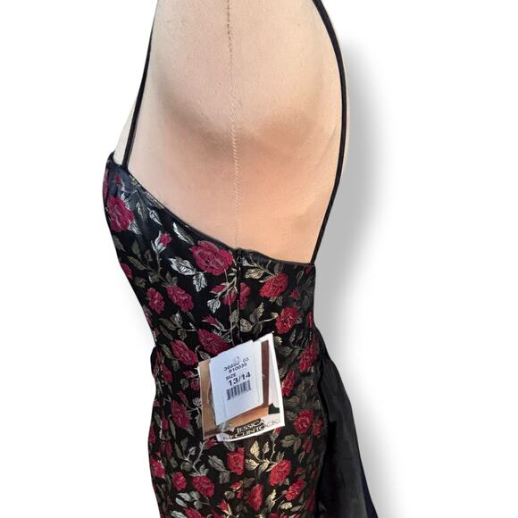 Jessica McClintock Gunne Sax Rose Brocade Gown Black Red Floral Train Size 13 14 - Picture 3 of 12